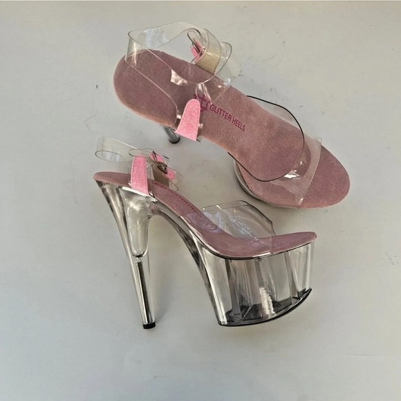 Glitter Heels 6.5" Stiletto Clear Platform
Pink Stripper Pole Dance Shoes - Picture 7 of 10
